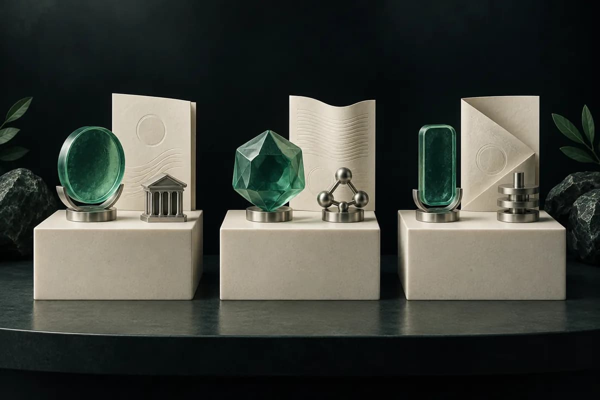 Tokens and certificates on equal plinths illustrate a comparison of issuer structures.